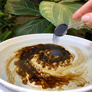 Humic Acid Being Mixed – Fine humic acid powder dissolving in water for easy soil and foliar application