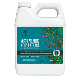 1L Bottle of Optimize Organics' North Atlantic Kelp Extract - supports root development, boosts plant immunity, and enhances flowering and fruiting naturally.