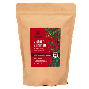 1KG Bag of Optmize Organics' Microbe Multiplier. It fuels compost tea with essential nutrients, boosting microbial growth for healthier soil and thriving plants.